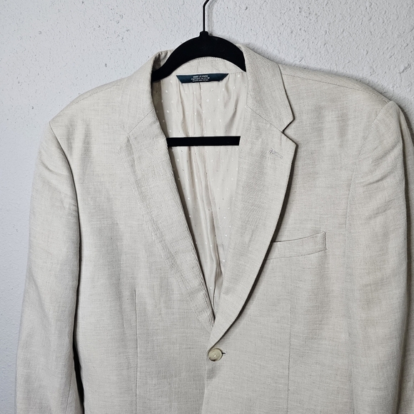 Perry Ellis Blazer Mens 40 Regular Cream Beige Linen Blend Sport Coat Event - Picture 2 of 16